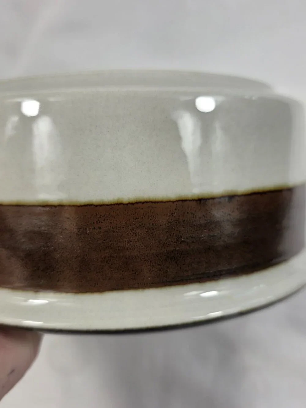 Arabia of Finland Karelia 8 Inch Vegetable Bowl Brown Bands on Gray Background